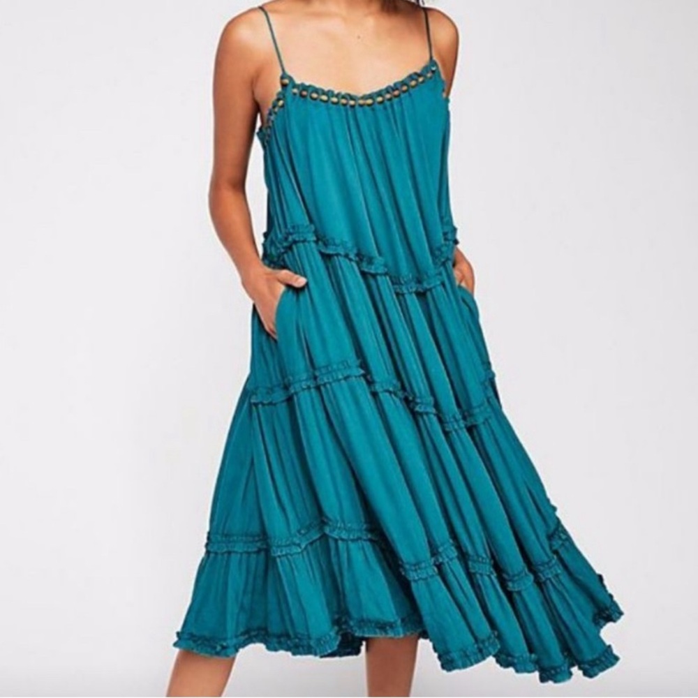 Free People Fallin Hard Midi Dress NWOT Turquoise Blue